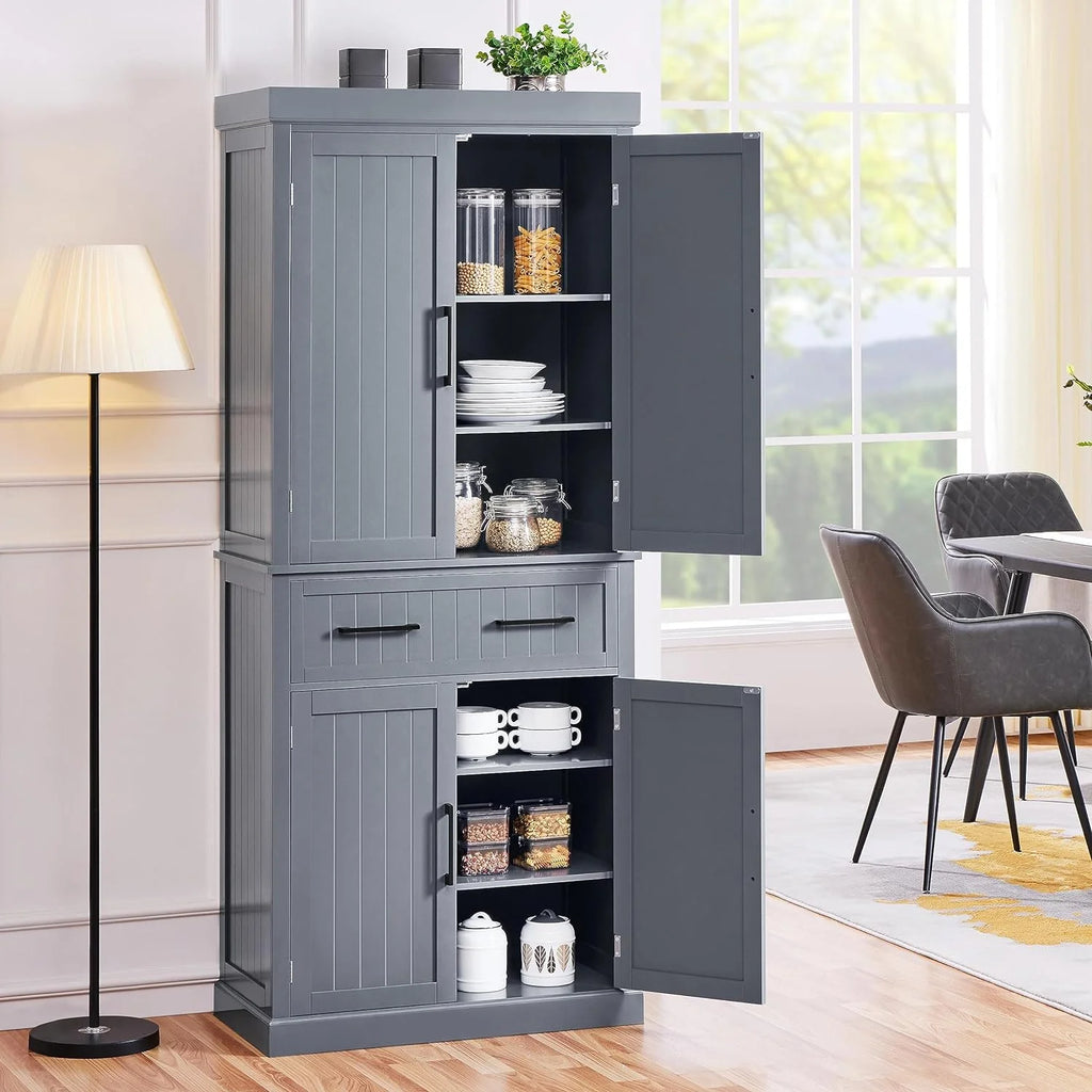 72.5" Kitchen Pantry Storage Cabinet with Drawer, White K580631