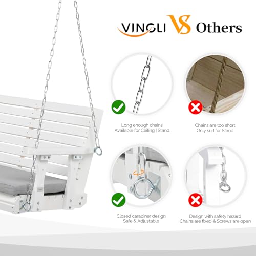 VINGLI Heavy Duty 880 LBS Patio Wooden Porch Swing with Extra Cushion, 5 FT Y211