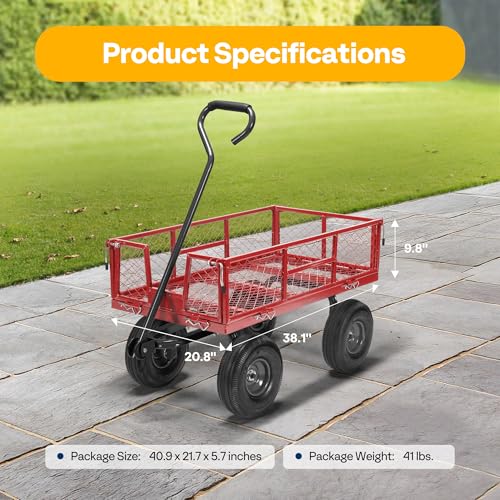 VIVOHOME Heavy Duty 880 Lbs Mesh Steel Folding Garden Cart Wagon with Removable Sides H820787