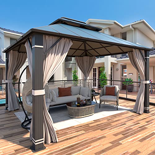 YOLENY 10' x 12' Hardtop Gazebo with Galvanized Steel Double Roof, Netting and Curtains Y84317
