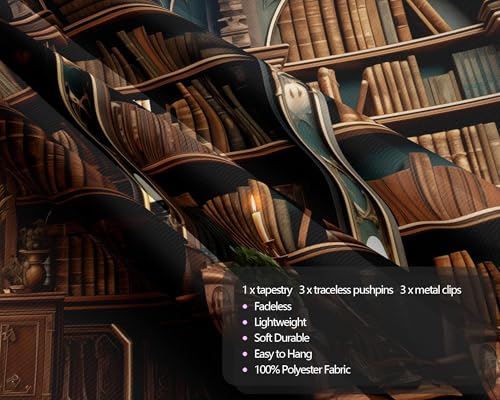 QGHOT Medieval Bookshelf Tapestry Vintage Library Wall Hanging P36533