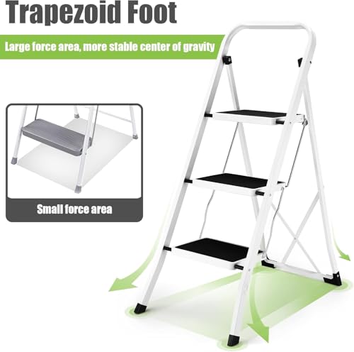 Soctone 2 Step Folding Ladder with Anti-Slip Pedal and Handrails, White V202