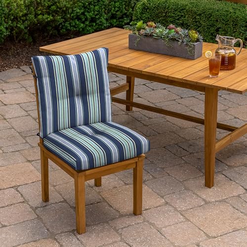 Arden Outdoor Plush Tufted Dining Chair Cushion, 21 x 40, Black Cabana Stripe I23003