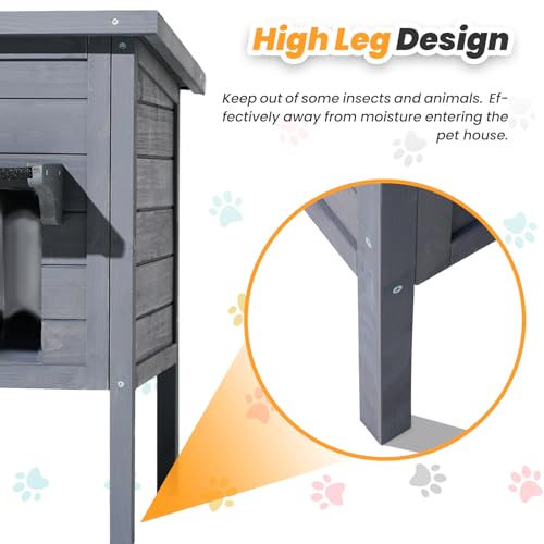 Outdoor Cat House Weatherproof Insulated Wooden Cat Condo for Winter O38529