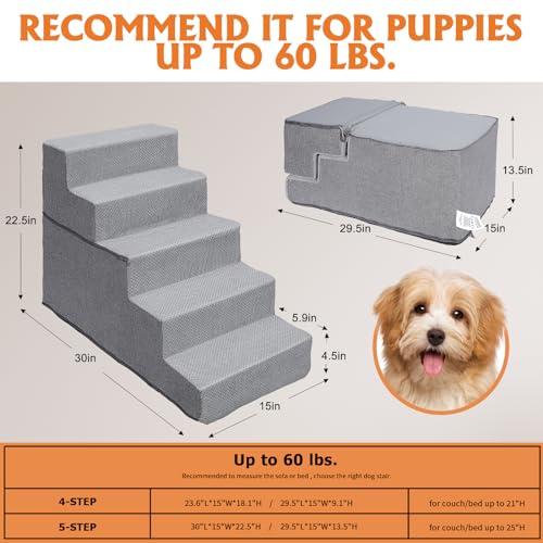 Topmart Dog Stairs for Small Dogs, 4-Step, Folding with Washable Cover T695544