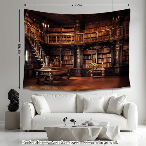 QGHOT Medieval Bookshelf Tapestry Vintage Library Wall Hanging P36533