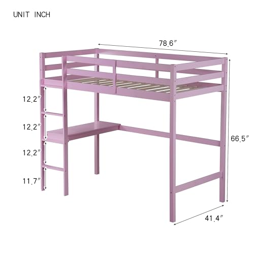 Twin Size Low Loft Bed with Ladder and Safety Guardrail, Solid Wood, White D5235
