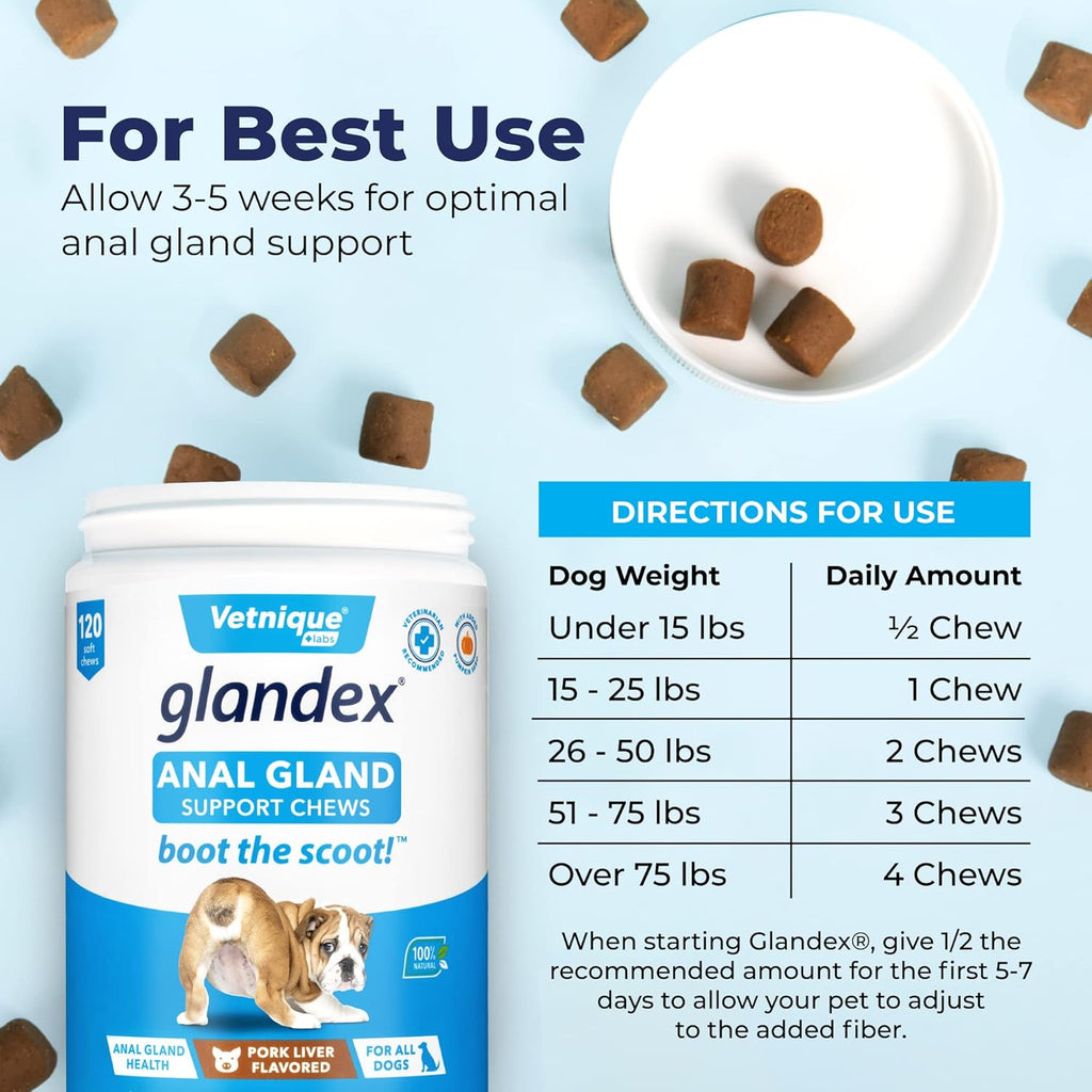 Glandex Anal Gland Support Chews 120ct Pork Liver & Dermabliss Allergy Chews 30ct L588