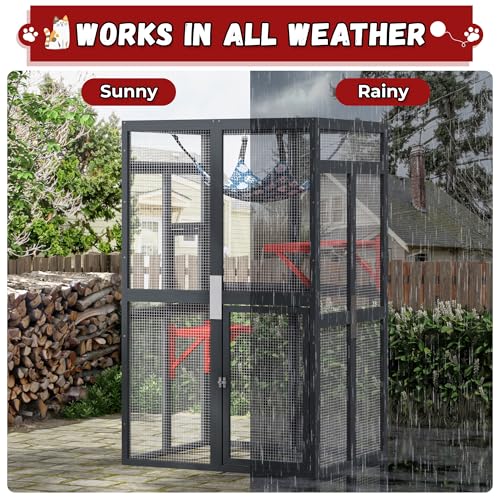 Wooden Catio Outdoor Cat Enclosure with Window Access (Black) D5959