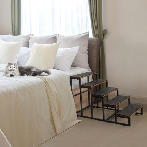 Dog Stairs Grey 5 Tier Pet Steps for High Beds, Small to Large Dogs and Cats D879