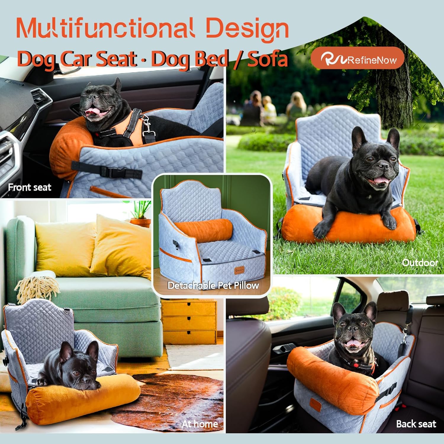 Dog Car Seat for Small Dogs Under 30lbs with Washable Waterproof Pad, Grey H136604