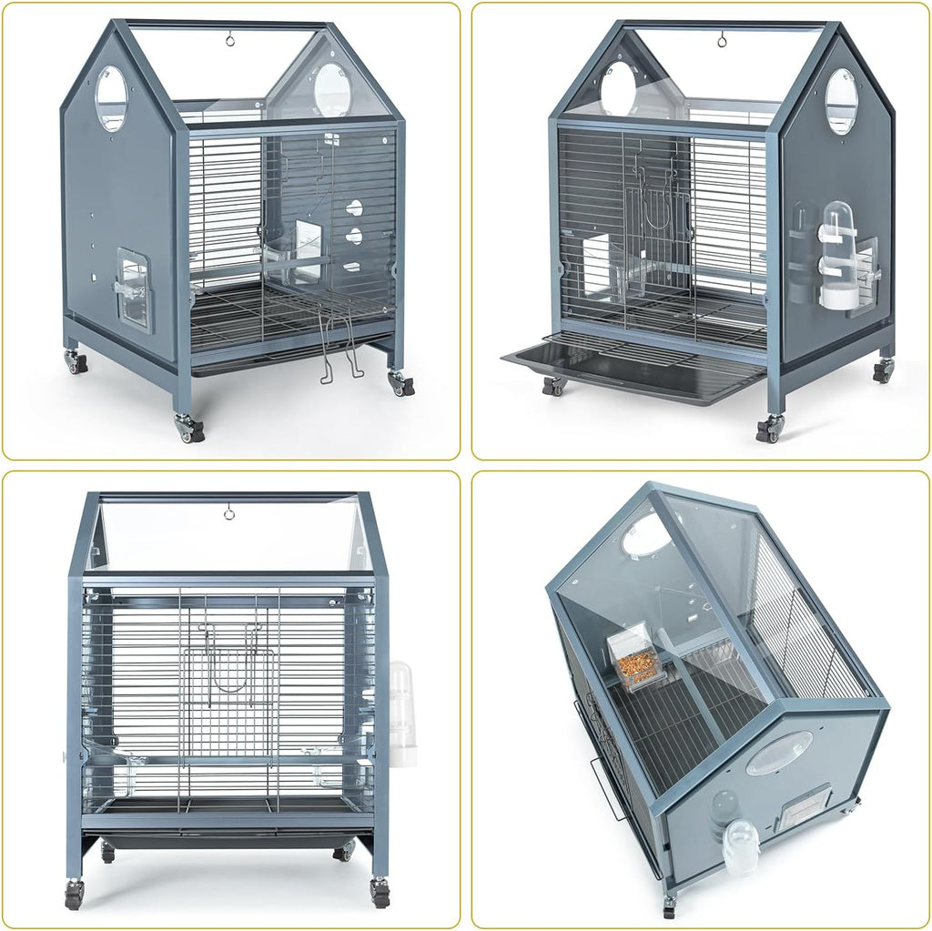 OIIBO Acrylic Bird Cage 25 Inch Rolling with Perch for Parrots Z921411