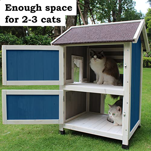 Rockever Outdoor Cat House, Large Wooden Weatherproof Shelter with Escape Door Z2462