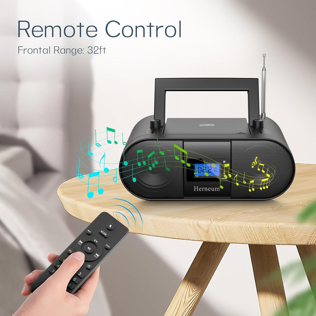 Portable CD Player Boombox with Bluetooth, FM Radio, and Remote Control C68366