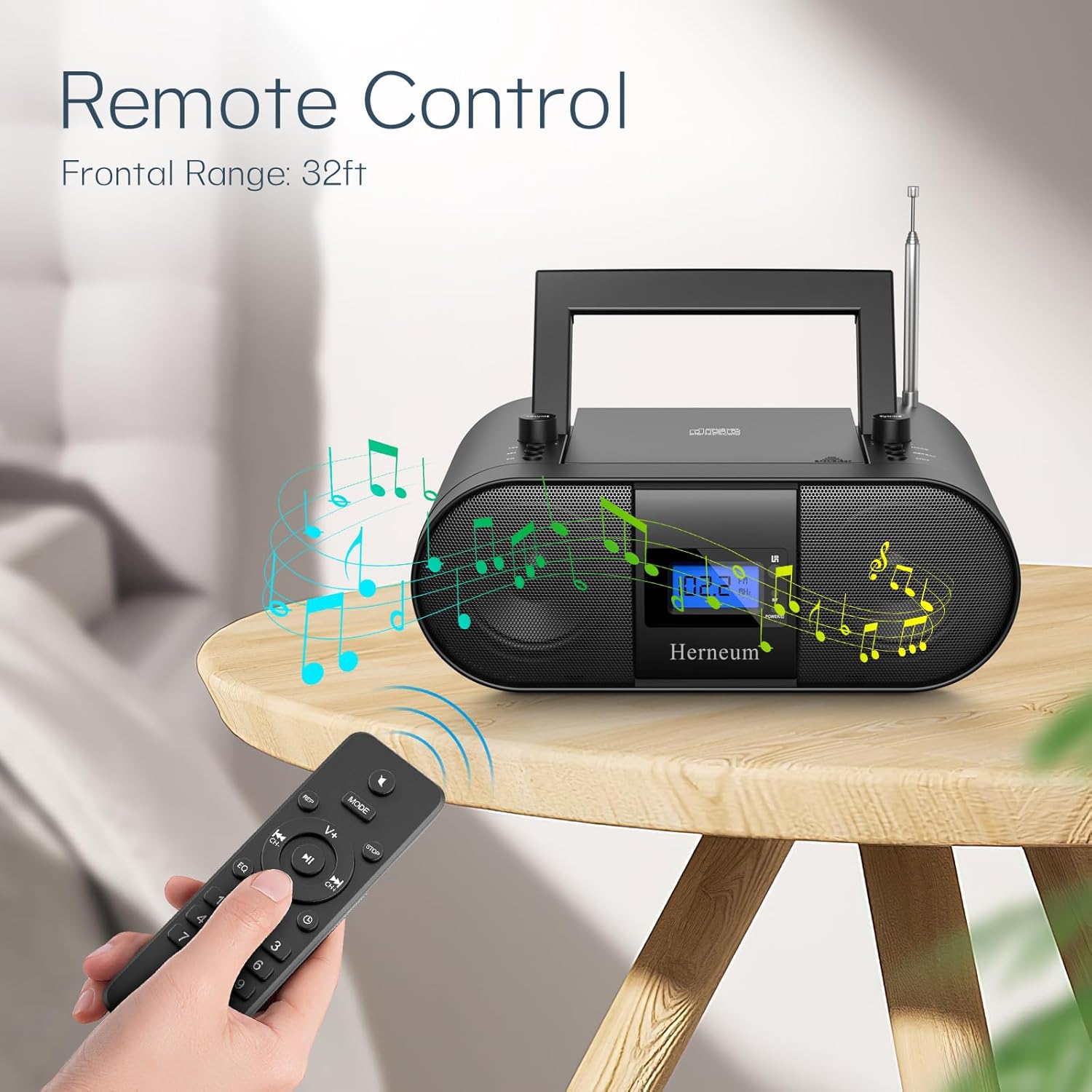 Portable CD Player Boombox with Bluetooth, FM Radio, and Remote Control C68366