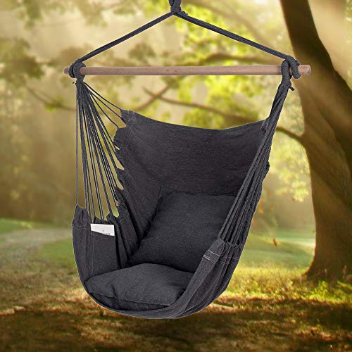 Y-STOP Hammock Chair Hanging Rope Swing with 2 Cushions, Beige I74503