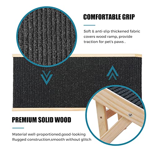 Wooden Folding Pet Ramp for Small to Medium Dogs and Cats, 4-Level Adjustable, Non-Slip Carpet Surface H230