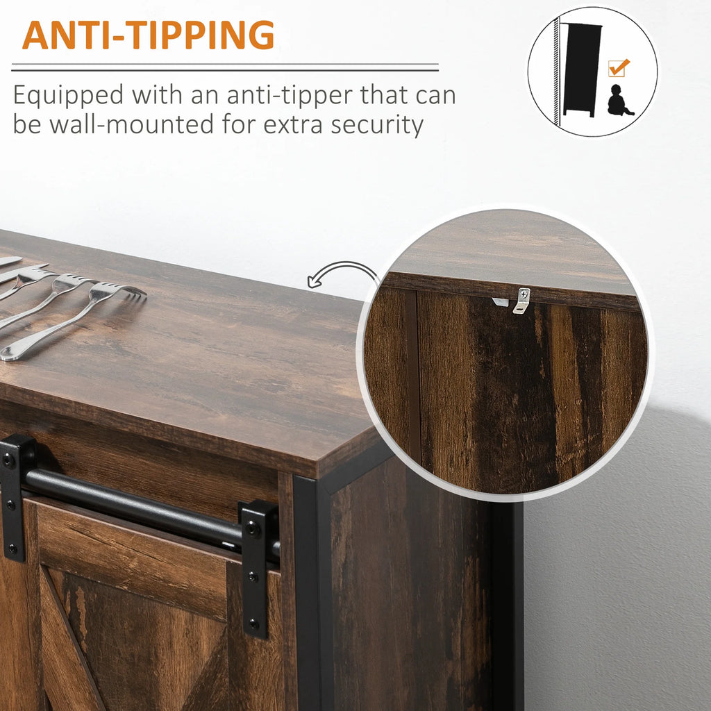 HOMCOM Industrial Sideboard Buffet Cabinet with Sliding Barn Doors, Rustic Brown A25906