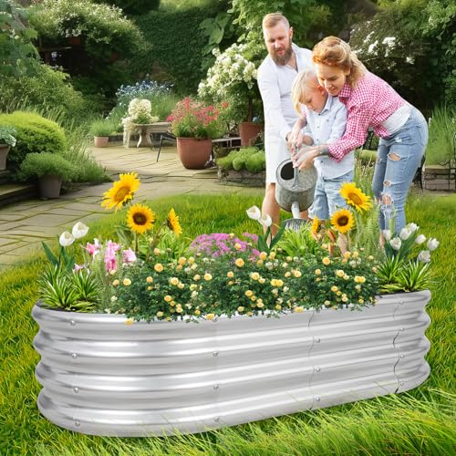 1MORE Galvanized Raised Garden Bed 4x2x1.4ft Metal Planter Box Outdoor D509