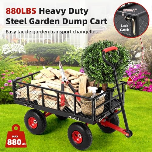 880 lb 10-inch steel garden cart with removable mesh sides and swivel handle L775