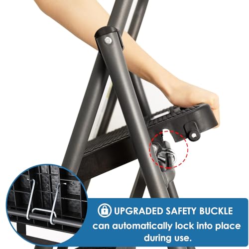 GOLYTON 2 Step Ladder Lightweight Folding Step Stool with Anti-Slip Pedal, Grey A53071
