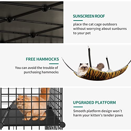YITAHOME Outdoor Cat Enclosures Catio Large Cat Cage with Roof Hammock Platforms Y912
