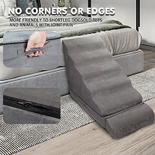 LitaiL 6 Step Foam Dog Stairs for High Beds 30-36 Inches, Non-Slip Pet Ramp for Large Dogs I40882