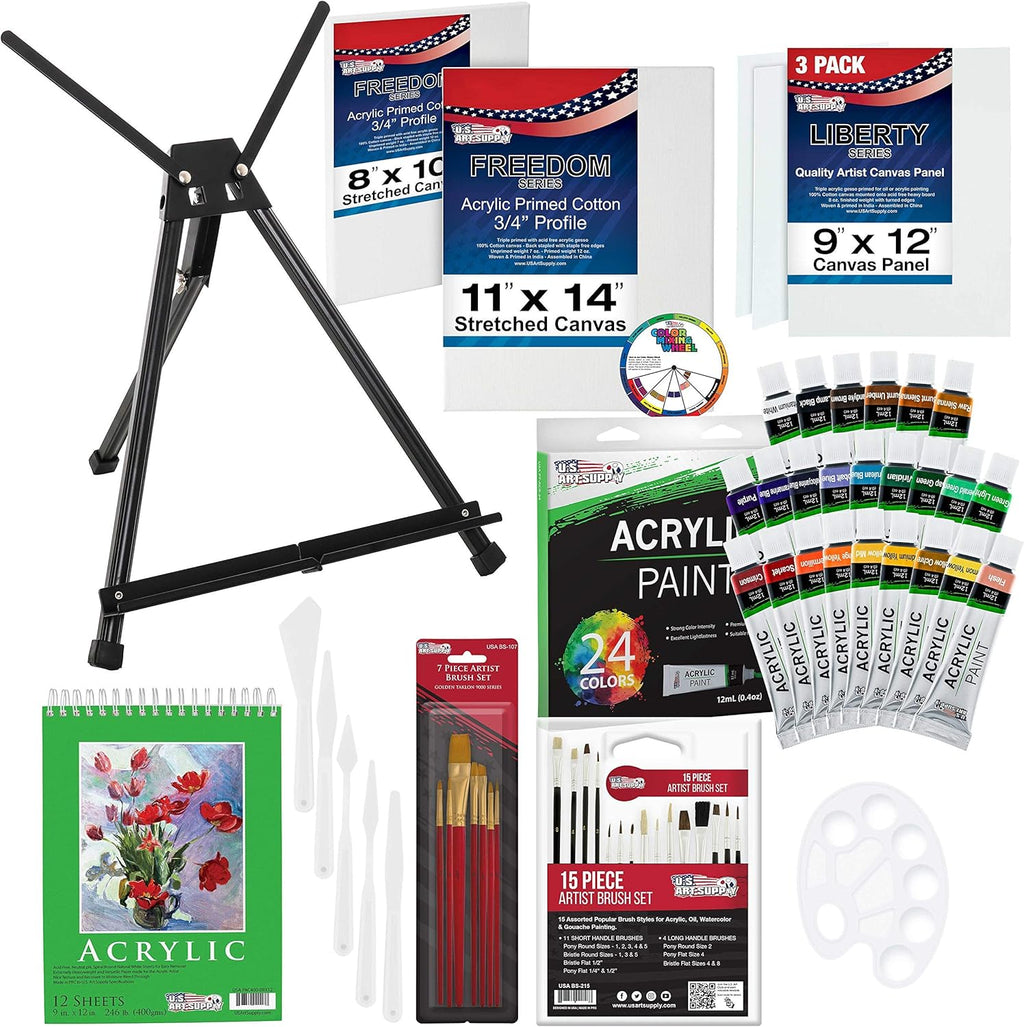 U.S Art Supply 87-Piece Deluxe Acrylic Painting Set with Aluminum Tabletop Easel R939