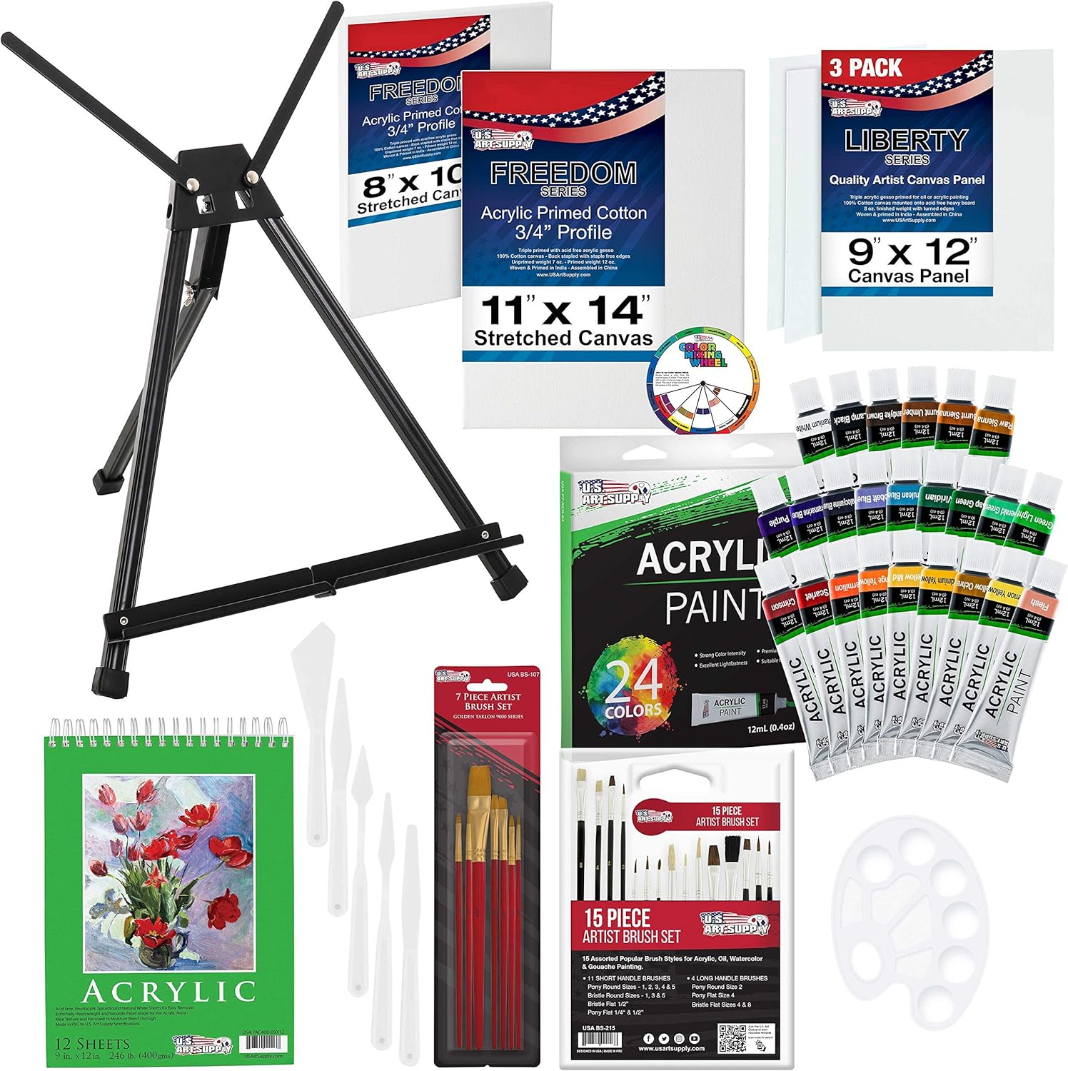 U.S Art Supply 87-Piece Deluxe Acrylic Painting Set with Aluminum Tabletop Easel R939