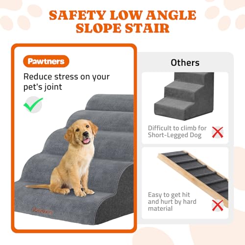 Dog Stairs for High Bed, 24" Tall Foam Pet Steps for Small Dogs, Grey A815421