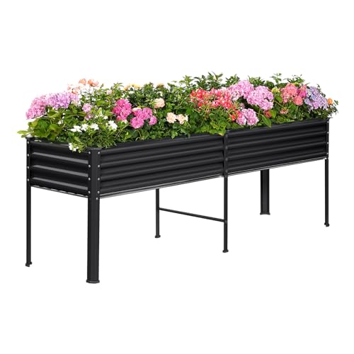 Land Guard Galvanized Raised Garden Bed with Legs, 48×24×32in Metal Elevated Planter Box Z11926