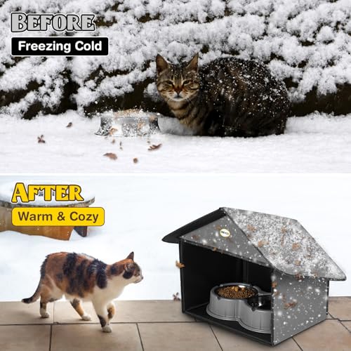 Dreyoo Outdoor Cat Feeding Station Weatherproof Shelter for Food & Water, Dusty Blue Y29685