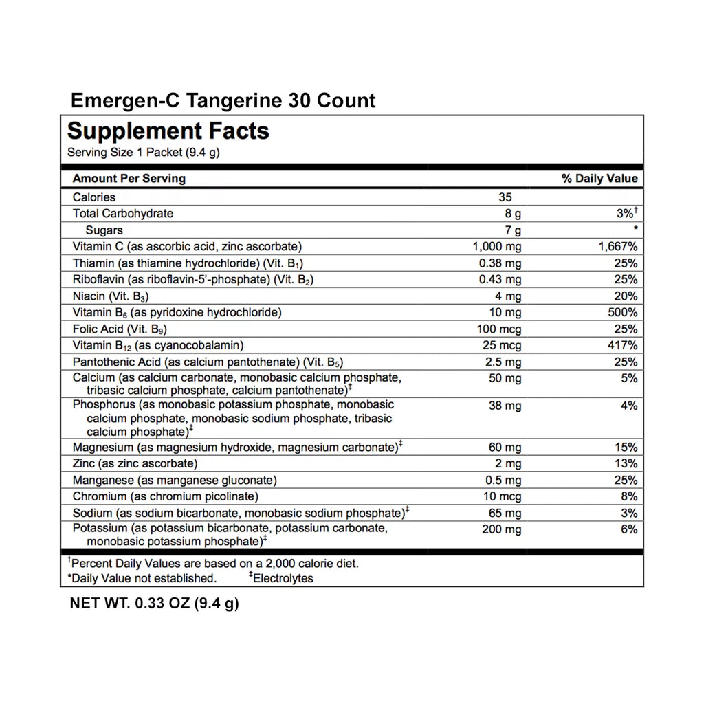 Emergen-C 30 Count Tangerine Flavor Dietary Supplement Drink Mix with Vitamin C N7580