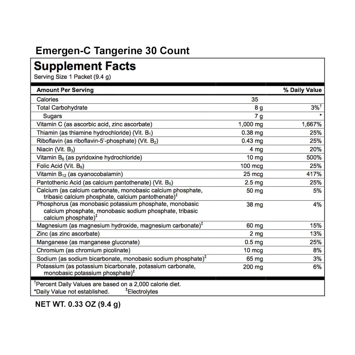 Emergen-C 30 Count Tangerine Flavor Dietary Supplement Drink Mix with Vitamin C N7580