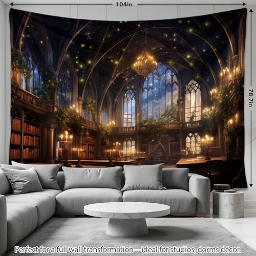 QGHOT Medieval Bookshelf Tapestry Vintage Library Wall Hanging P36533