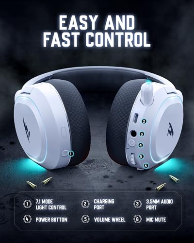 Wireless Gaming Headset 7.1 Surround Sound Bluetooth for PC PS5 PS4 Mac Switch G754169