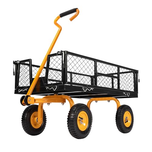 VIVOHOME Heavy Duty 880 Lbs Mesh Steel Folding Garden Cart Wagon with Removable Sides H820787