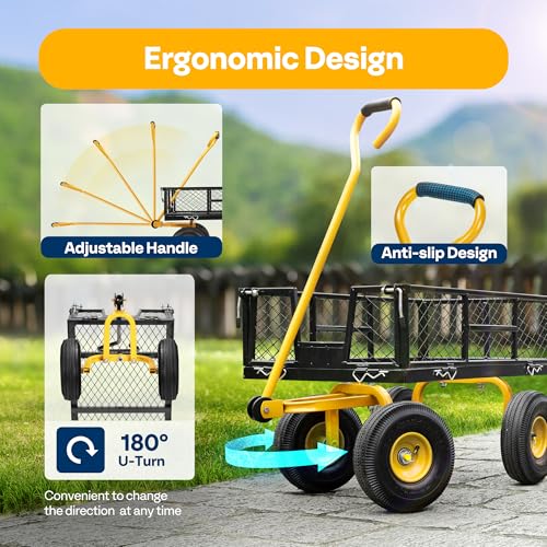 VIVOHOME Heavy Duty 880 Lbs Mesh Steel Folding Garden Cart Wagon with Removable Sides H820787