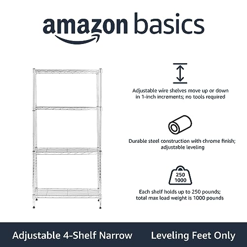 Amazon Basics 3-Shelf Adjustable Steel Wire Rack Storage Shelving, Chrome D243
