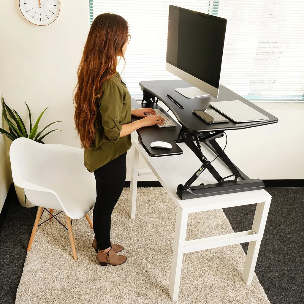Standing Desk Converter 35 Inches - Height Adjustable Sit Stand Desk Riser for Dual Monitors, Black L322093