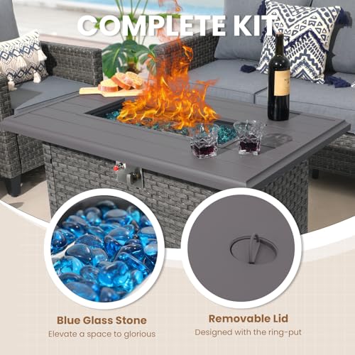 SUNSITT Outdoor Fire Pit Table 43 Inch Wicker Propane with Aluminum Tabletop, Taupe F2263