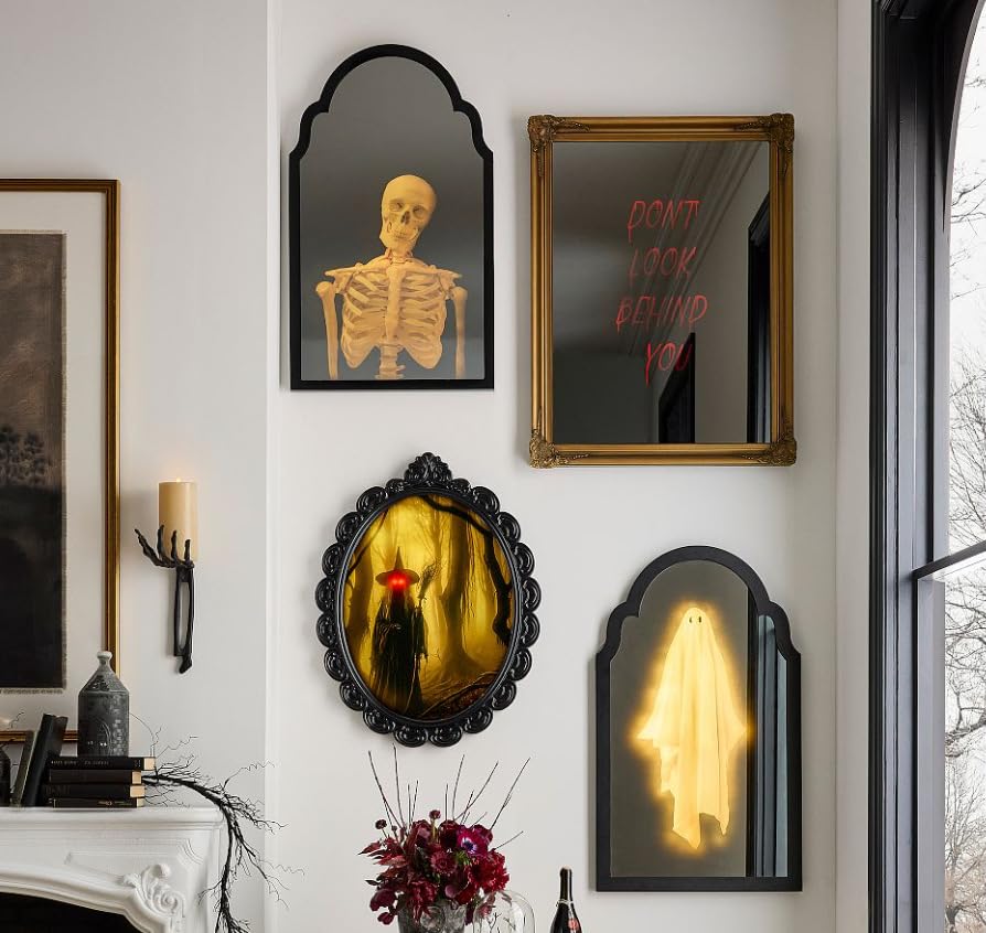 Halloween Hologram Ghost Mirror Decoration, LED Haunted Decor, Black Frame E415965