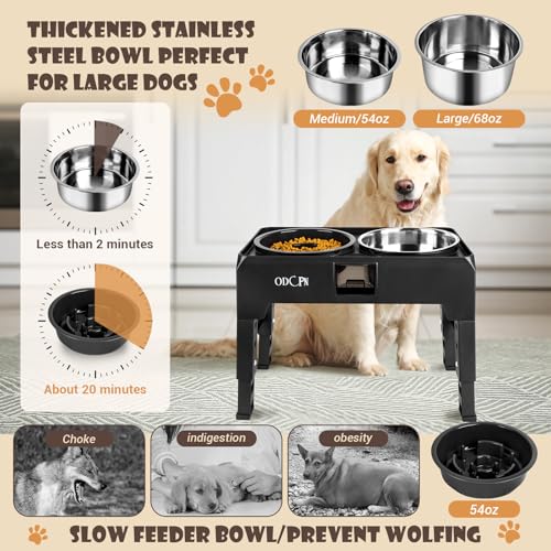 Elevated Slow Feeder Dog Bowls with Stand, 6 Height Adjustable, Stainless Steel, for Large Medium Dogs J17147