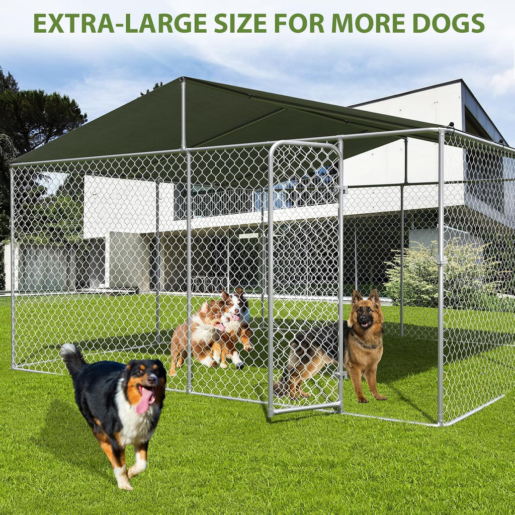 Extra Large Outdoor Dog Kennel with Roof, Heavy Duty Dog Run Fence Y803216