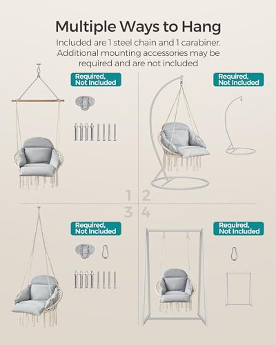 SONGMICS Hanging Chair with Large Thick Cushion, Boho Swing Chair, Cream White C225966