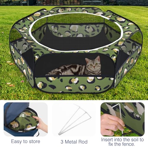 Pawaboo Small Animals Playpen, Waterproof Pet Cage Tent with Zippered Cover, Portable Outdoor Yard Fence, Green C9530