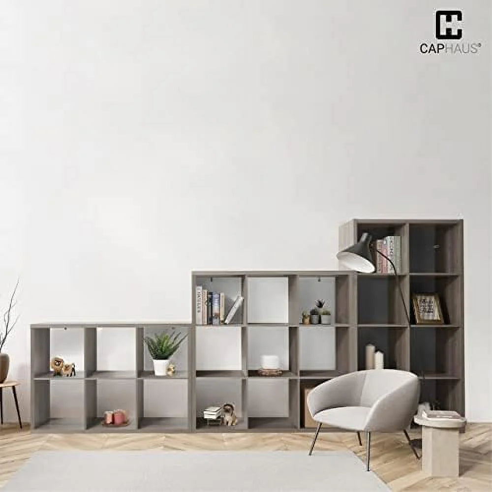 HOOMHIBIU 13-Inch Cube Organizer with Extra Thick Edge, Rustic Grey Oak and White P7187