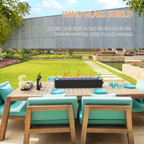 28-inch Table Top Propane Fire Pit with Wind Glass Shield, Black X28414