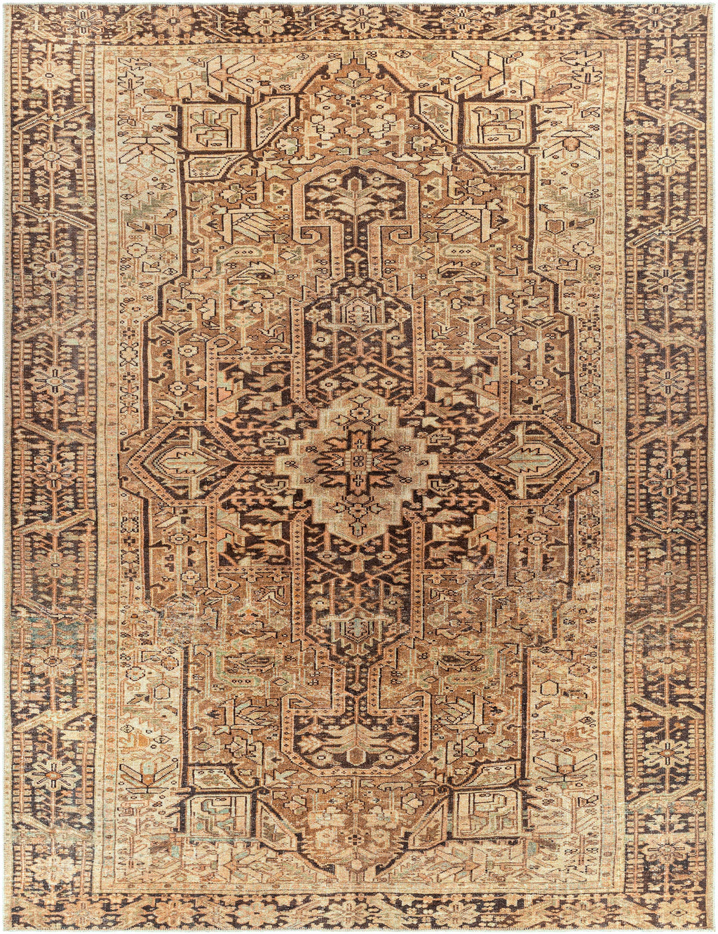 Hauteloom Buliran Traditional Machine Washable Area Rug Brown Green 7'10" x 10'2" Q78028