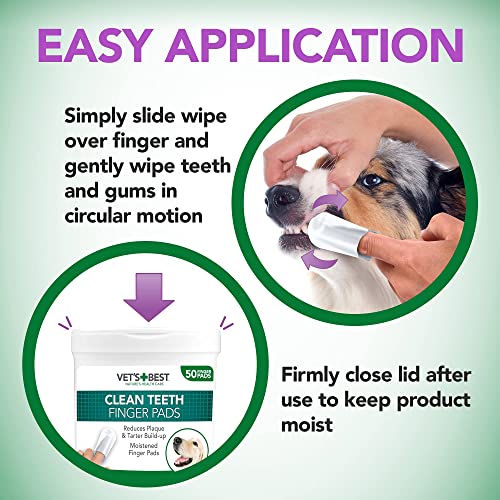 Vets Best Dental Care Finger Wipes for Dogs & Cats, 50 Count A665